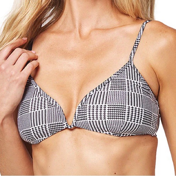 L*Space Jessy Printed Cutout Halter Tie Plaid Bikini Top Size Large